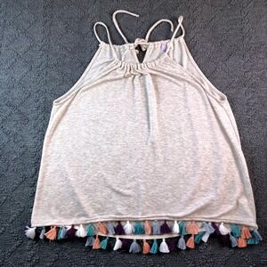 Women's Oatmeal Tassel Fringe Halter Tank Top Boho TO16662 M